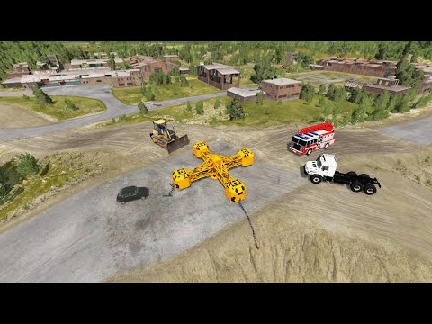 Cars vs Large Spinner With Chains – BeamNG.Drive