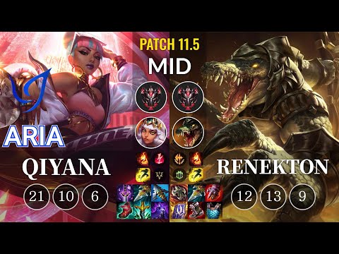 CGA Aria Qiyana vs Renekton Mid - KR Patch 11.5