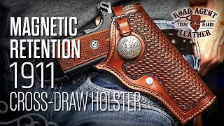 Making a "Magnetic Leather" Retention 1911 Cross Draw Holster ASMR Lea
