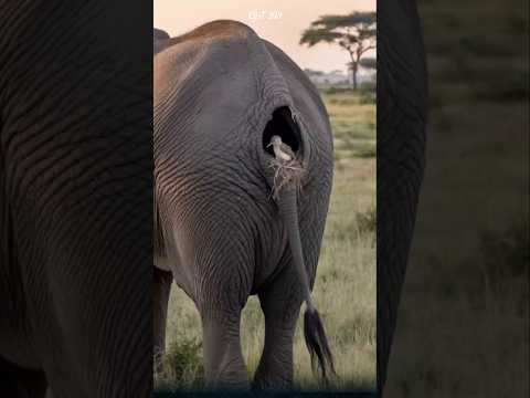 The bird's nest parasitizes on the elephant's body. #elephant #birds #animals