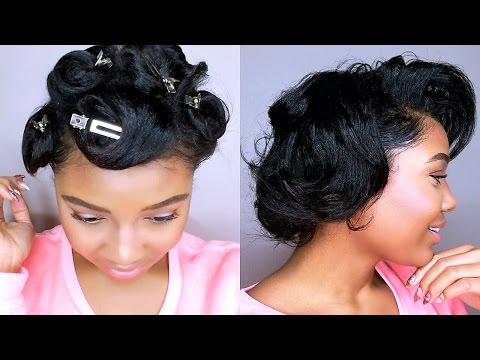 How To Style SHORT Relaxed Hair | PIN CURLS TUTORIAL | Heatless Curls. Video