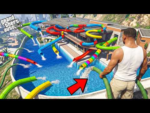 Franklin & Shinchan Made The Biggest Water Slide Swimming Pool Outside Franklin's House! 😱🏊 | GTA 5