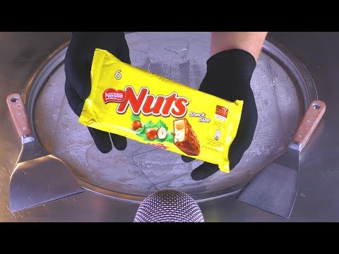 ASMR - Nuts Ice Cream Rolls | oddly satisfying Chocolate Bar rolled fried Ice Cream - loud ASMR Food