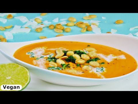 Rezept: Süßkartoffelsuppe mit Kokosmilch und Erdnüsse / Vegan / schnell, einfach, lecker!