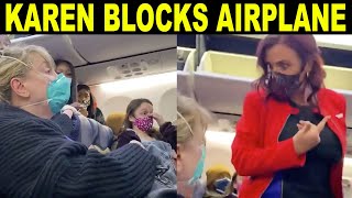 Karen on airplane blocks the way for black people and pretends she’s getting attacked (Reaction)
