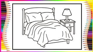 Bed Coloring Page | Cozy Bedroom Coloring Book | Easy Coloring for All Ages