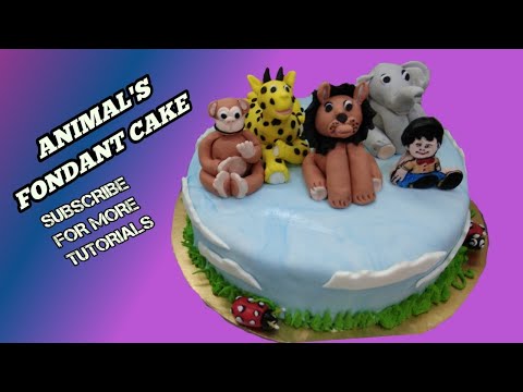 fresh cream animals Jungle cake toppers. fondent jungle cake . ravikumar cake s
