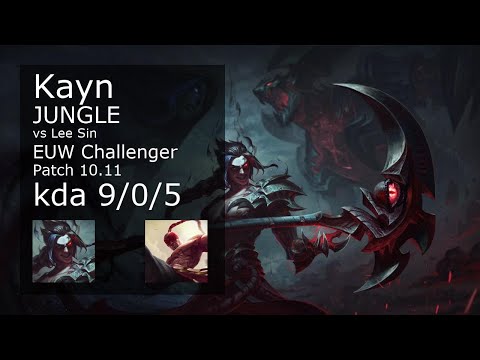 Kayn Jungle vs Lee Sin - EUW Challenger 9/0/5 Patch 10.11 Gameplay