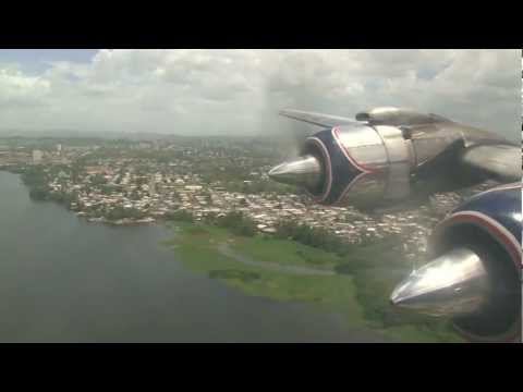 DC-7 into San Juan (Wing view)