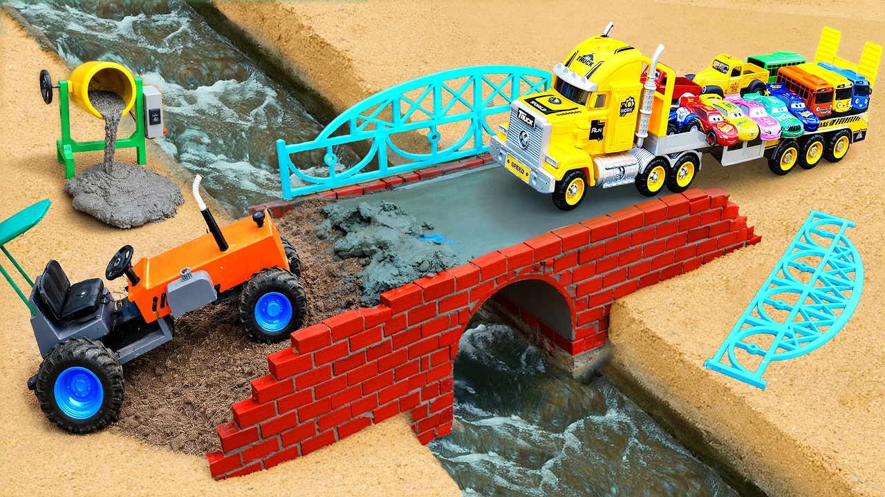 DIY Mini Tractor & Cement Mixer Build Brick and Concrete Bridge for Heavy Trucks