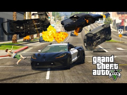 GTA 5- Police Invetero Coquette Super Cars Destruction Compilation| Cinematic Car robbery & Chase🔥