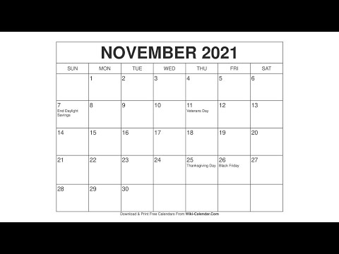 Printable November 2021 Calendar Templates with Holidays - Wiki Calendar