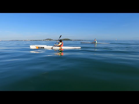 Alexandra (12) paddling the Fenn Bonito surfski for the first time
