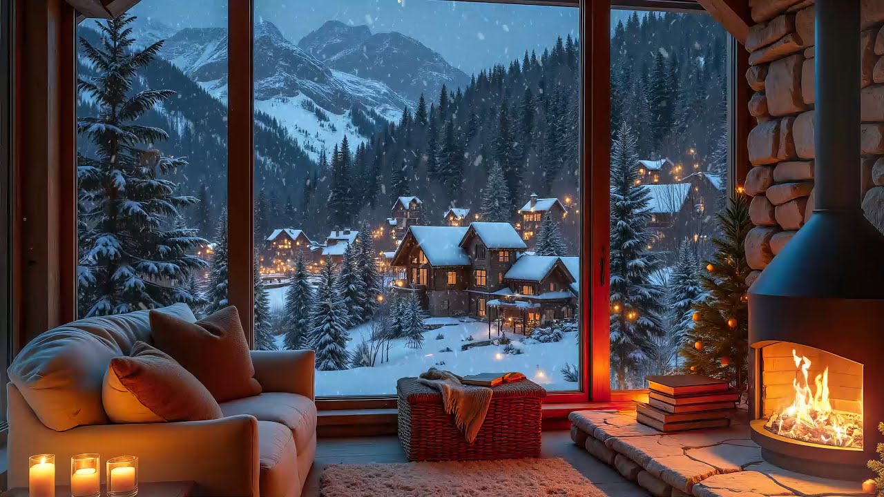 Beautiful Cozy Fireplace in Living Room 🔥 Relaxing Piano Music for Working and Studying