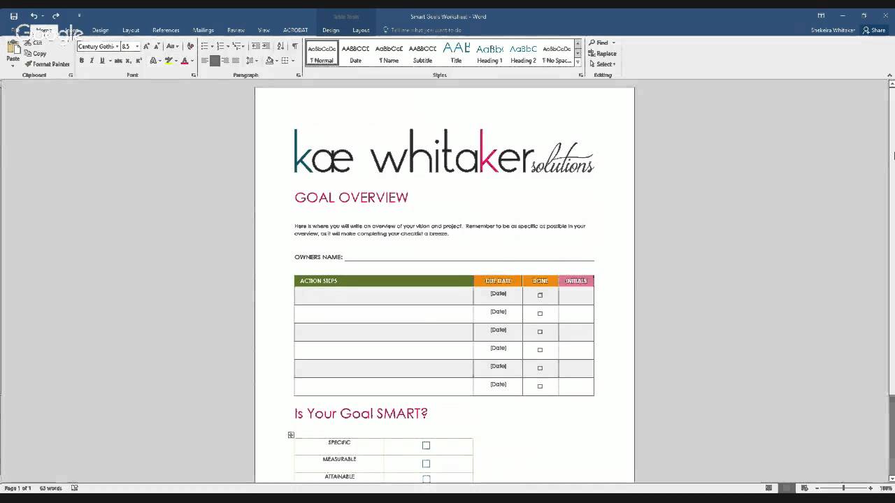 SMART Goals Worksheet Walkthrough