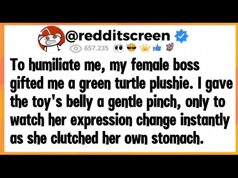 To humiliate me, my female boss gifted me a green turtle plushie. I gave the toy's belly a gentle...