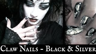 Short Claw Nails - Black and Silver | Black Friday