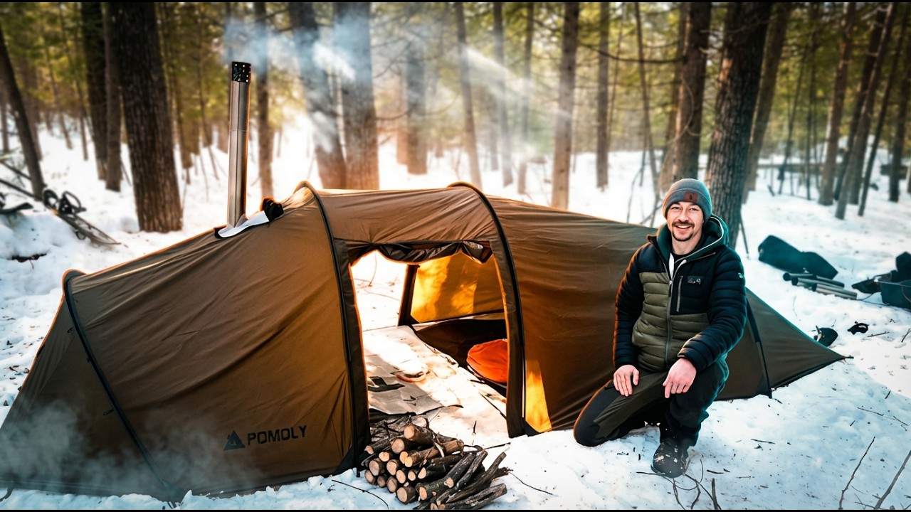 Camping in the Worlds SMALLEST Hot Tent with a Woodstove.