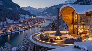 Deep & Warm Winter Jazz by the River Café at Night ☕ Cozy Fireplace Jazz for Study & Relax Moments