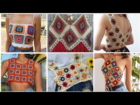 Elegant and fabulous crochet vintage style granny square crop  top designs