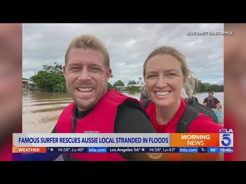 Famed surfer Mick Fanning rescues stranded local Skye Swift amid Australia flooding