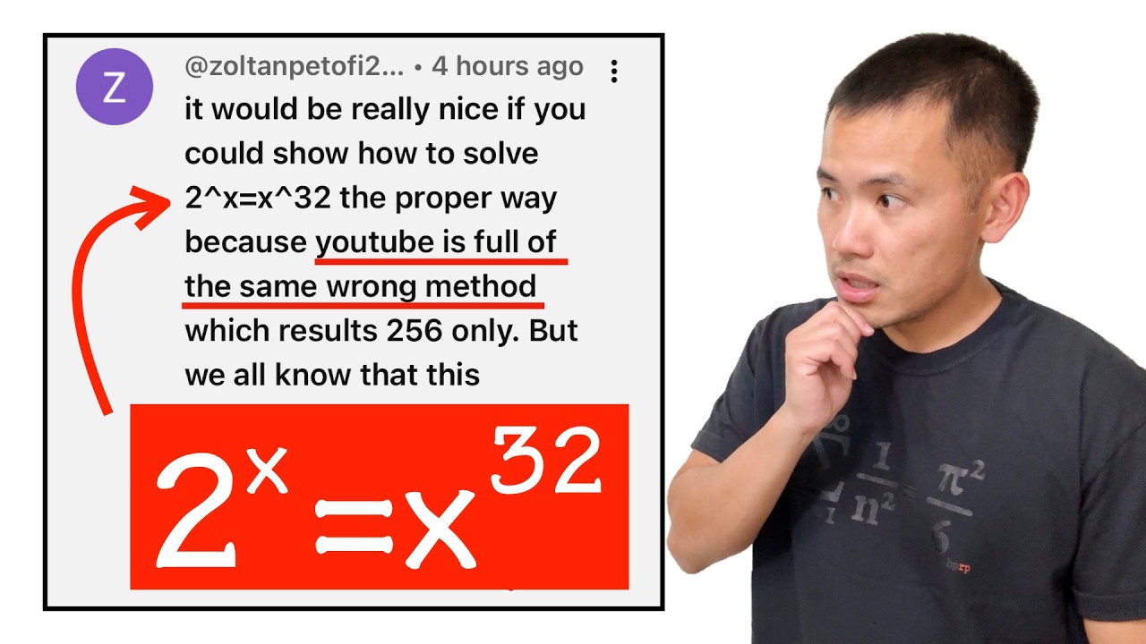 "Youtube is full of the same wrong method" Solving 2^x=x^32 the proper way!