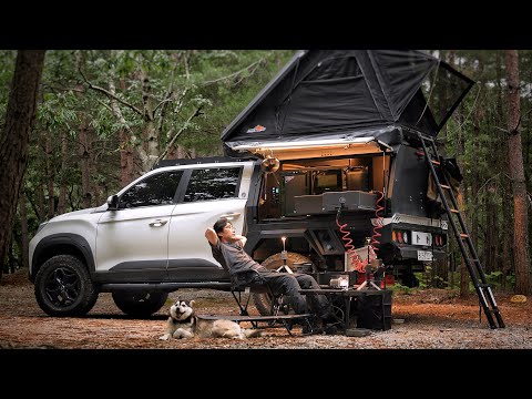 $33,000 ULTIMATE SUPER TRUCK 🐕 CAMPING WITH DOG  in the DEEP WOODS
