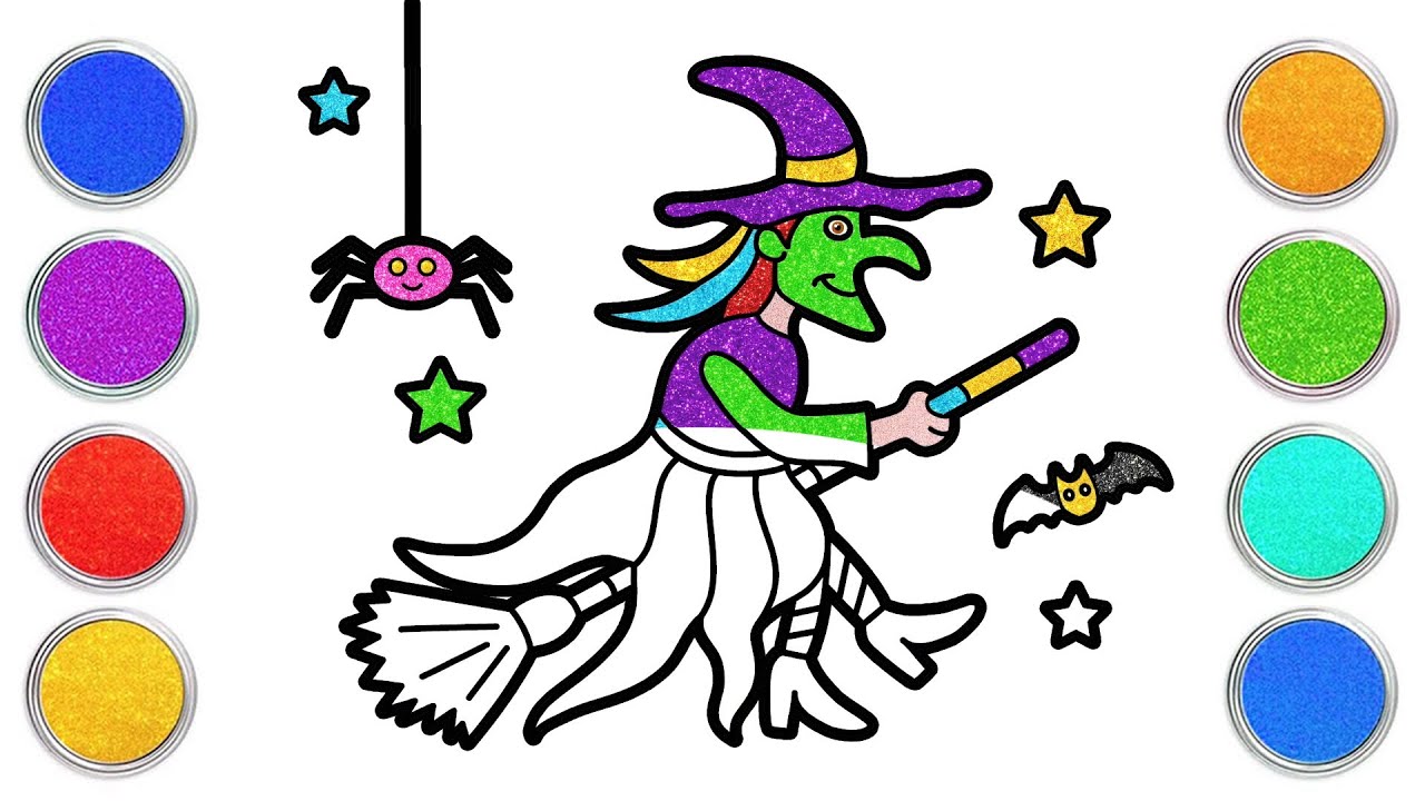 Glitter Halloween Witch | Halloween Spooky Drawing and Coloring | HooplaKidz How To