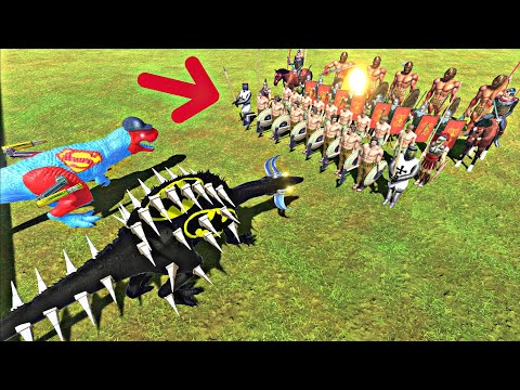 Dinosaurs Battle T Rex Spinosaurus Batman VS 35 Ancient Humans - Animal Revolt Battle Simulator
