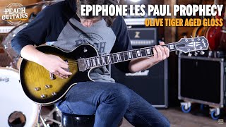 Video thumbnail for No Talking...Just Tones | Epiphone Les Paul Prophecy Olive Tiger Aged Gloss by Peach Guitars