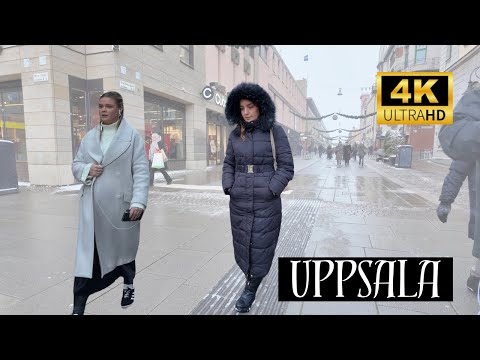 Walking in Uppsala, Sweden- Snowy afternoon walk, December 2023, Immersive Sound [4K Ultra HD/60fps]