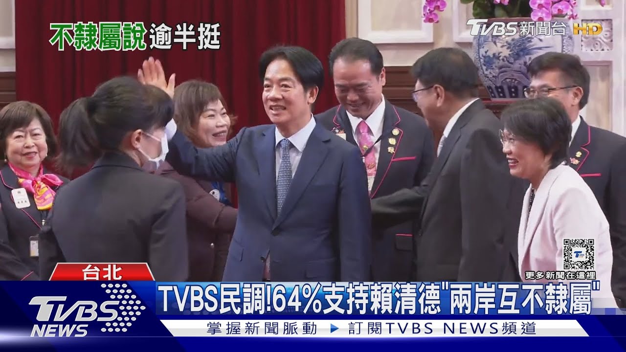 TVBS民調! 64%支持賴清德「兩岸互不隸屬」