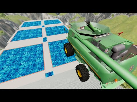 Stairs Car Jumps Down Into FROZEN HOT LAVA Pools - BeamNG.Drive