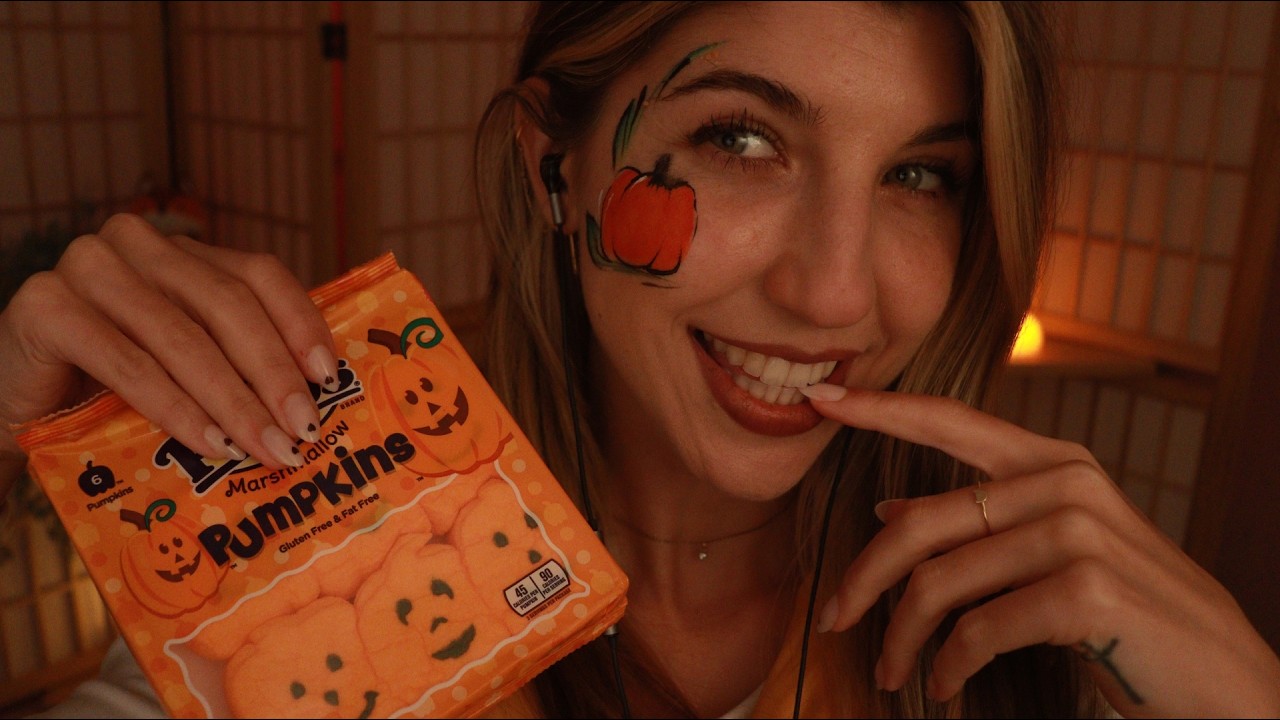 ASMR Marshmallow Eating  ~ Extremely Satisfying Sounds & Mouth Sounds (Pumpkin Edition!)