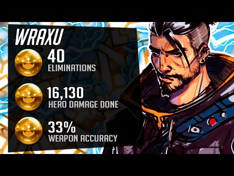 Wraxu Hanzo and Soldier 76 - 40 elims! + Jay3! [ Overwatch Season 32 Top 500 ]