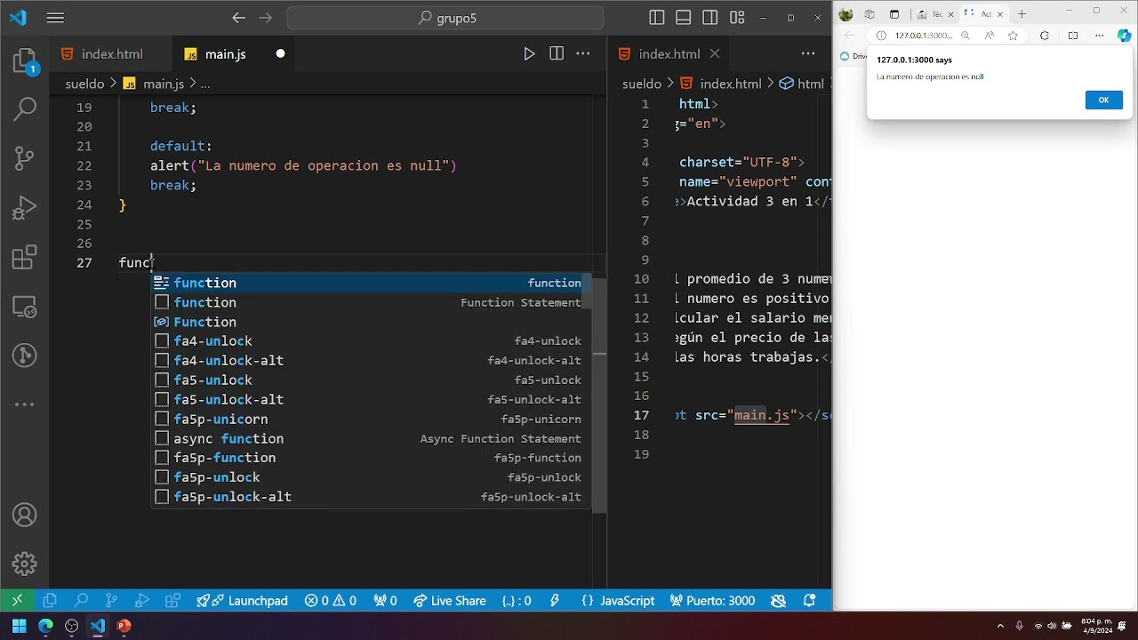 HTML y JS, El promedio de tres números, saber si el número es + O -, Cuanto cobras PreHor