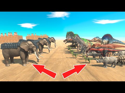 War Elephants vs Dinosaurs & Fantasy Army on Arena in Animal Revolt Battle Simulator