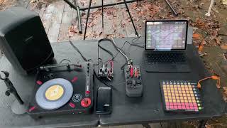 My portable streaming rig with the Zoom U-24, Numark PT-01 Scratch, and iPad Air