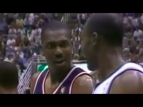 Hakeem Olajuwon vs Karl Malone Heated TRASH TALK, then Karl Malone dunks on him (1997 Game 2)