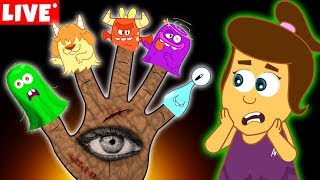The Five Spooky Monster Finger Family | Halloween Songs for Kids by Annie and Ben | LIVE 🔴