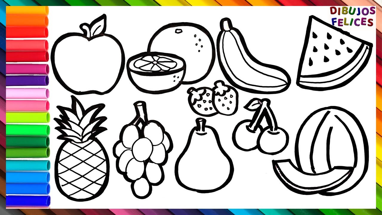 Cómo Dibujar y Colorear 10 Frutas 🍉🍊🍇🍌 Dibujos Para Niños