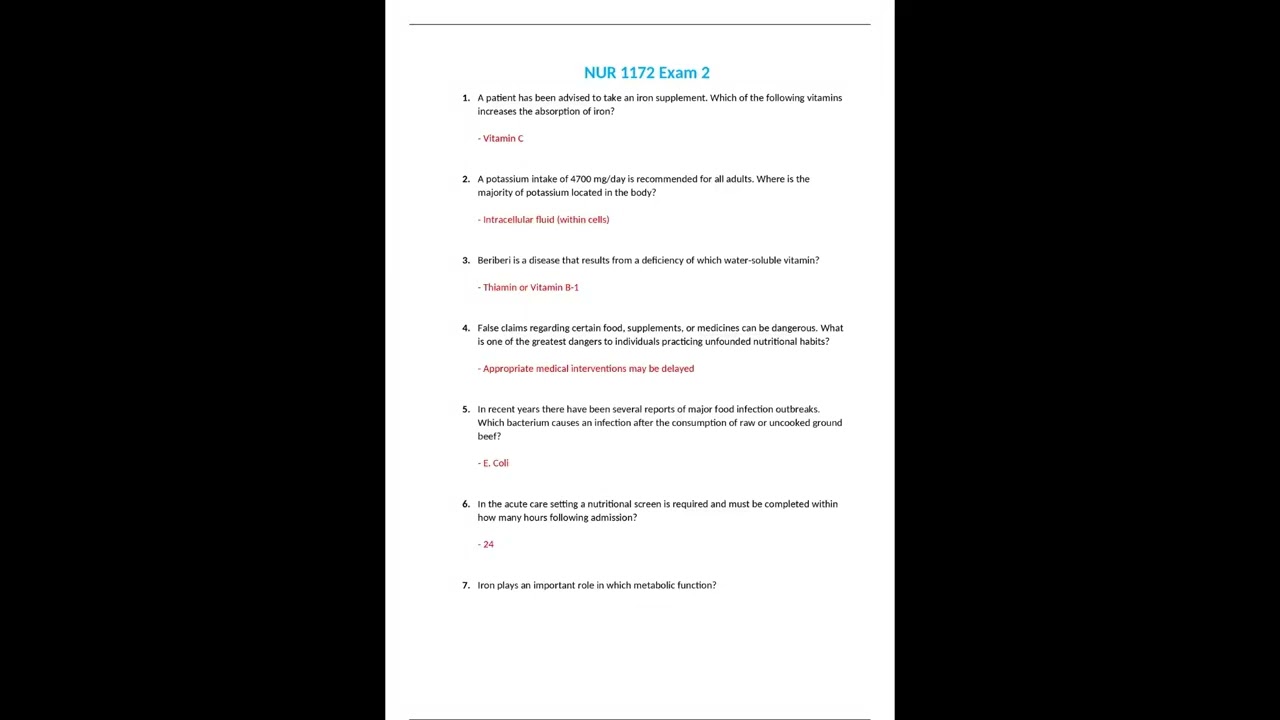 nur 1172 nur1172 exam 2 nutritional principles in nursing exam 2 review 2021 rasmussen