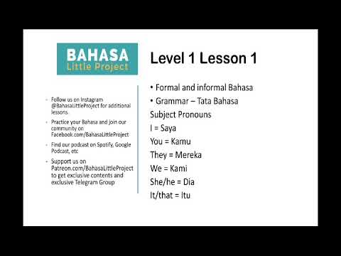 Learn Bahasa Indonesia Level 1 lesson 1 (Subject Pronouns, Basic Verbs Bahasa Indonesia)
