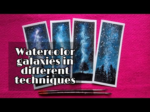 Galaxy painting with different watercolor techniques for beginners | Watercolor bookmark making