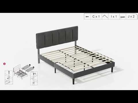 Assemble: VECELO Bed Frame, Upholstered Platform Bedframe, Adjustable Headboard