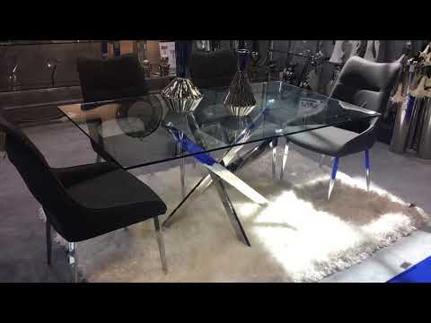 Aurelia Chrome And Glass Rectangular Dining Table 160cm