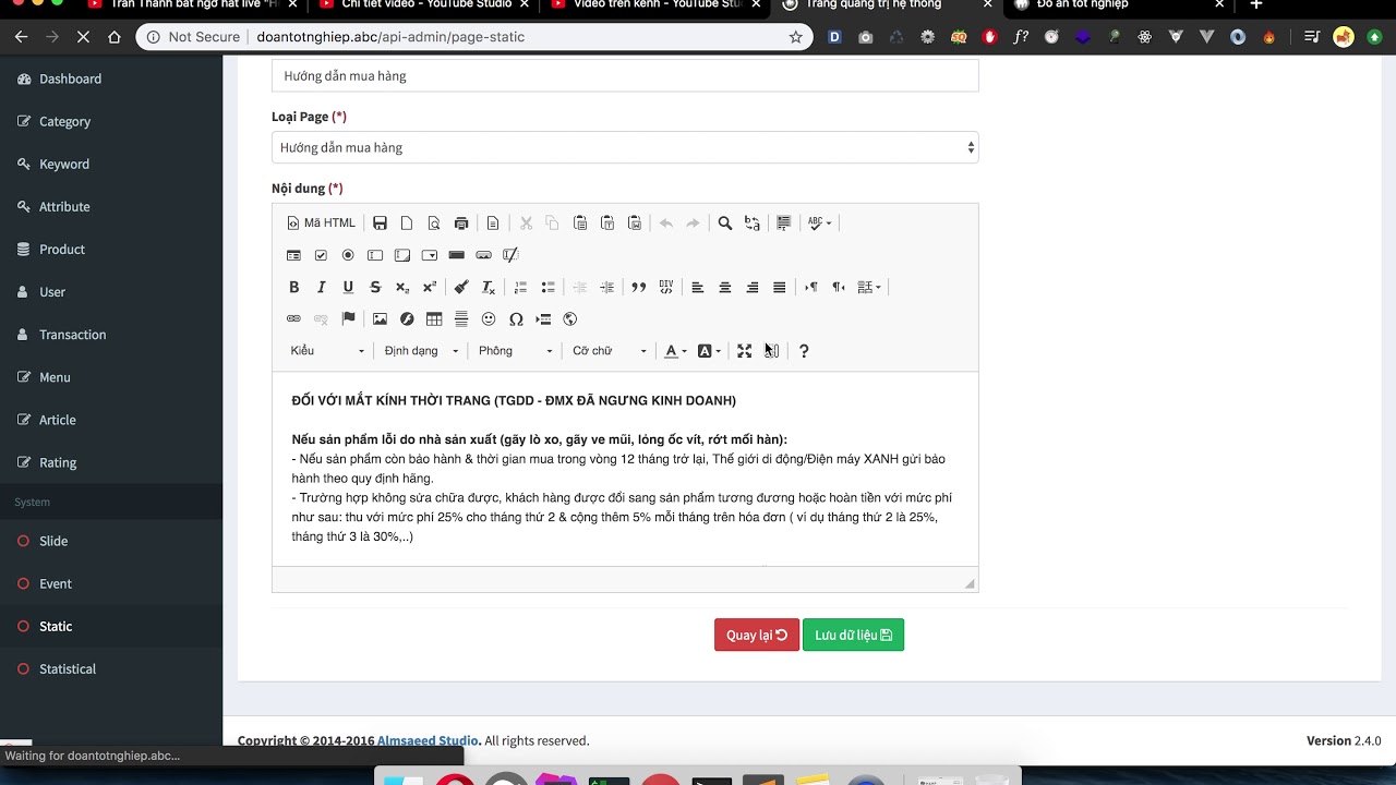 Đồ án tốt nghiệp - Website đồng hồ - Điền nội dung cho các page tĩnh