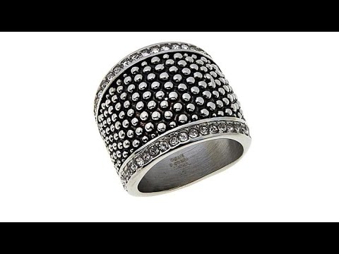 Stately Steel PopcornStyle CrystalAccented Band Ring