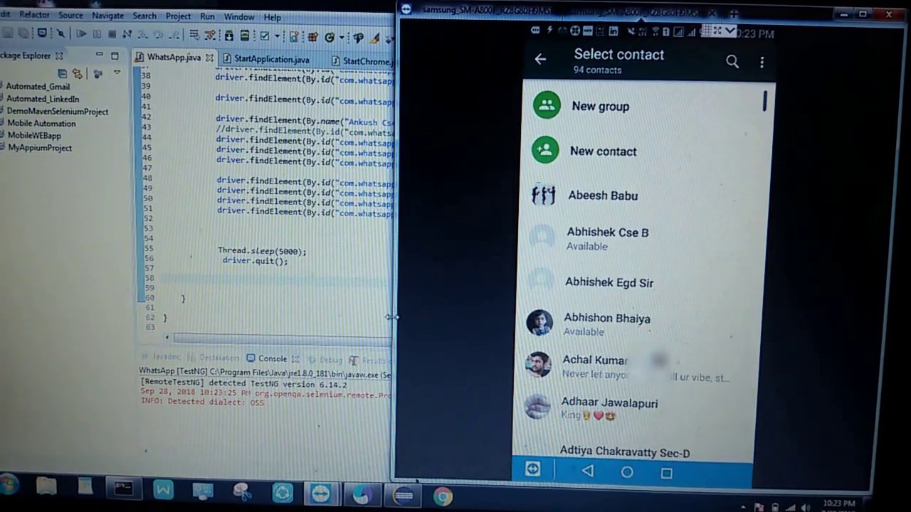 Mobile Automation Testing of Whatsapp using Appium & Selenium