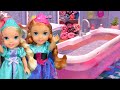 Doll bath time ! Elsa & Anna toddlers - bubble fun